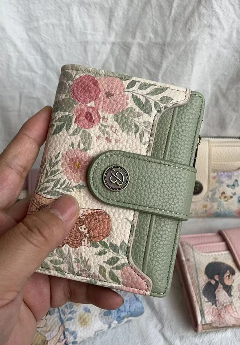 Blumendruck Damen-Kurzgeldbörse Große Kapazität Kartenhalter Fotoklammer Modische Niedliche Reißverschluss-Münzbörse für Mädchen – Detail 33