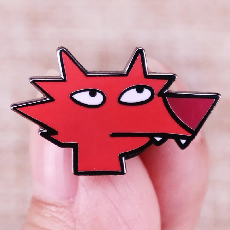 الأحمر الذئب المينا دبابيس الفضاء ذئب ظهره التلبيب دبوس قميص حقيبة شارة مجوهرات هدية للأصدقاء