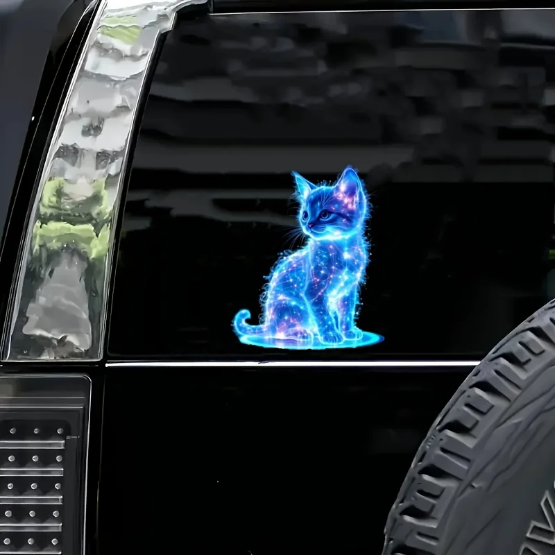 1PC Charming Blue Cat Motorcycle Stickers Waterproof for Scooter Fuel Tank Front Fairing Vinyl Decals Car Window Decoration image 3