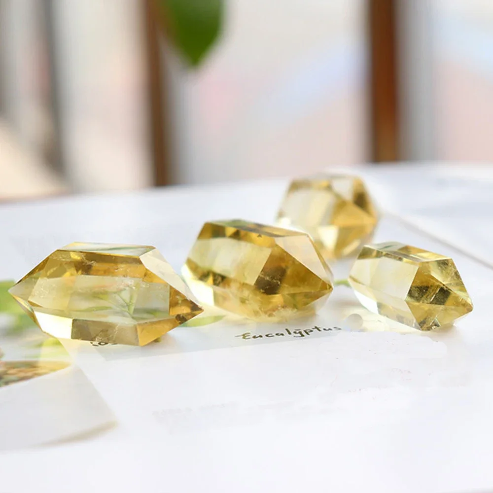 1Pc 40-50mm Natural Rare Citrine Double Terminated Wands Yellow Crystal Points Hexagonal Reiki Healing Column Crystals Specimen
