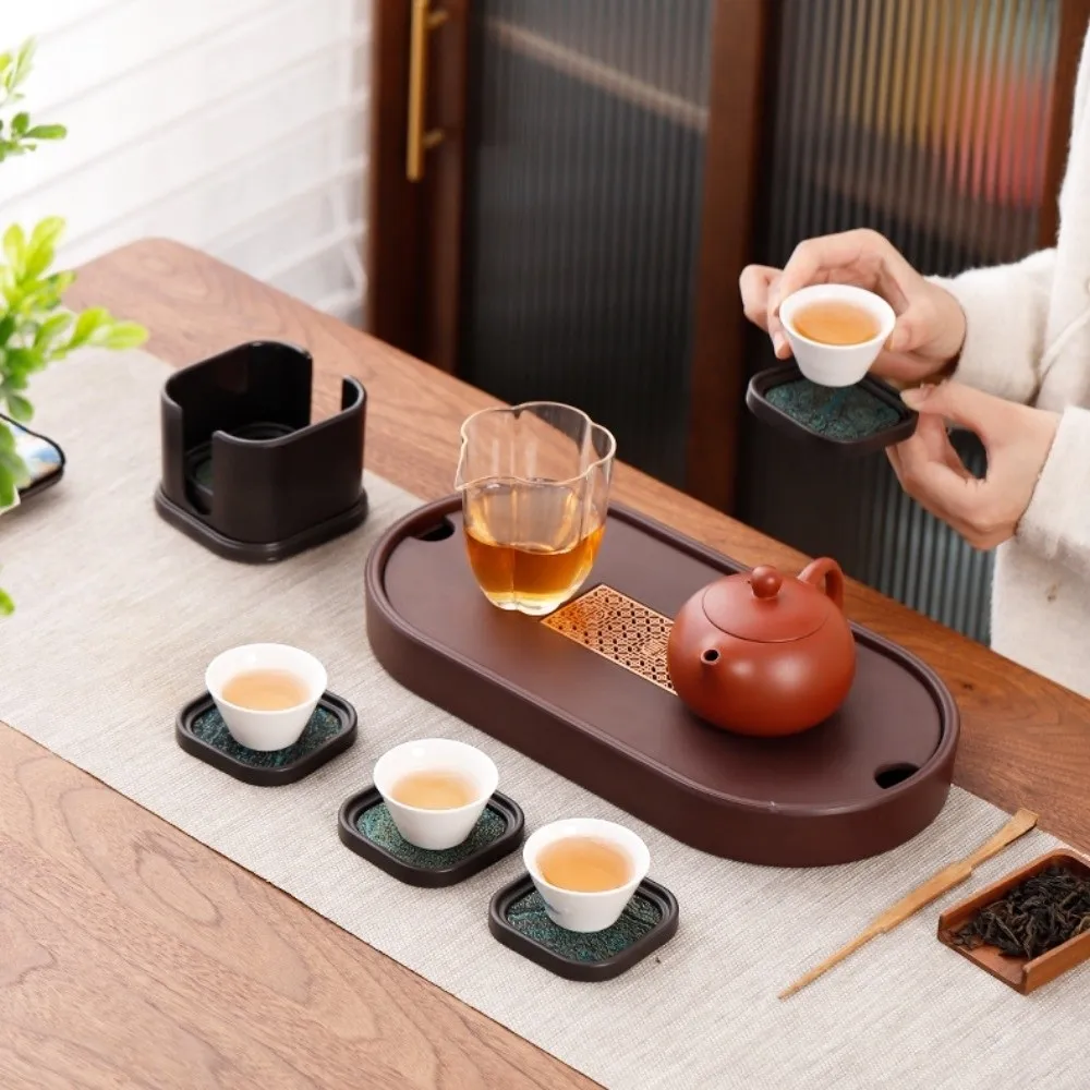 

Anti-scalding Cloth Coaster Set Chinese Style Elegant Heat Insulation Mat Vintage Quick-dry Tea Cup Holder Chinese Culture