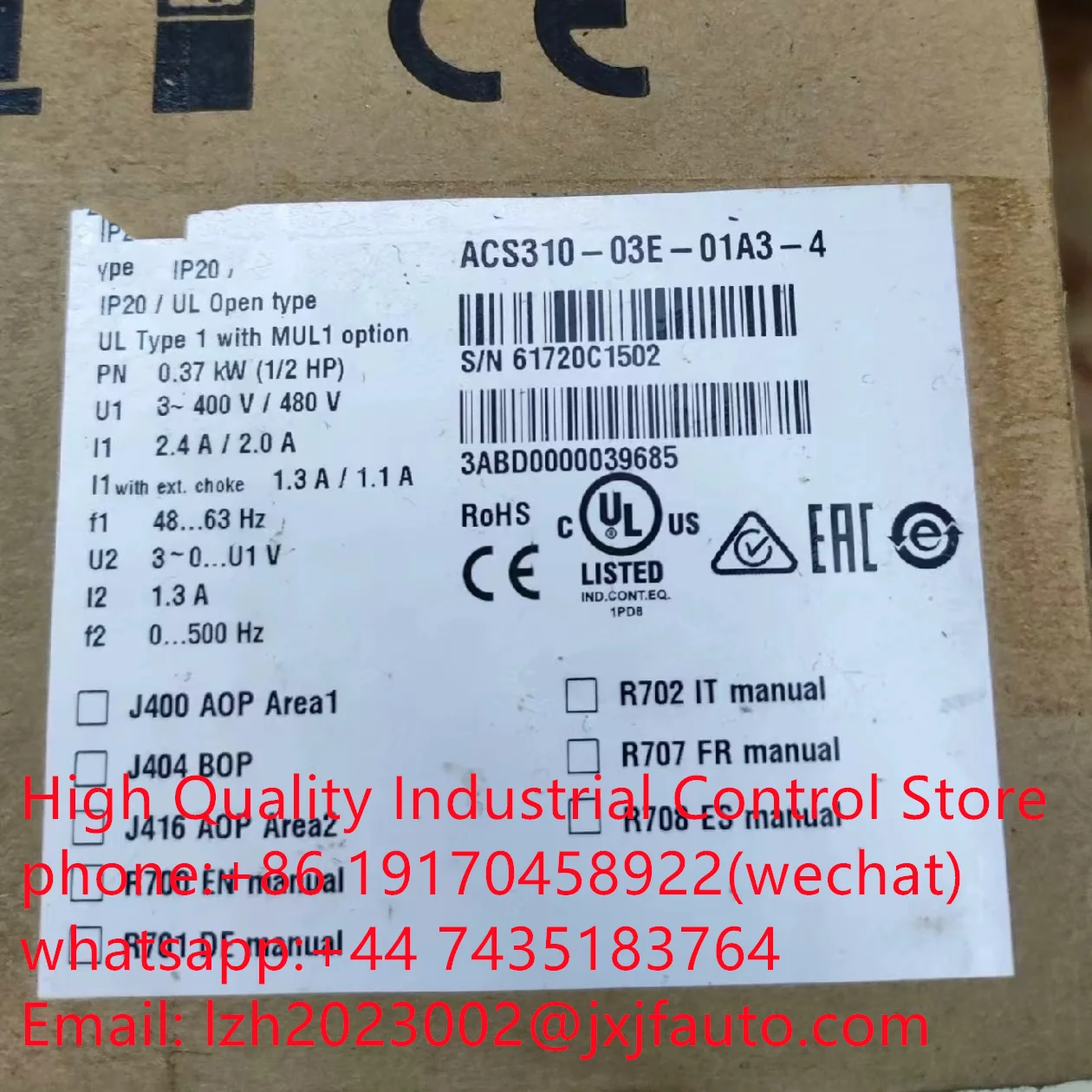 ACS310 series VFD,ACS310-03E-03A6-4, No order 3AUA0000039628