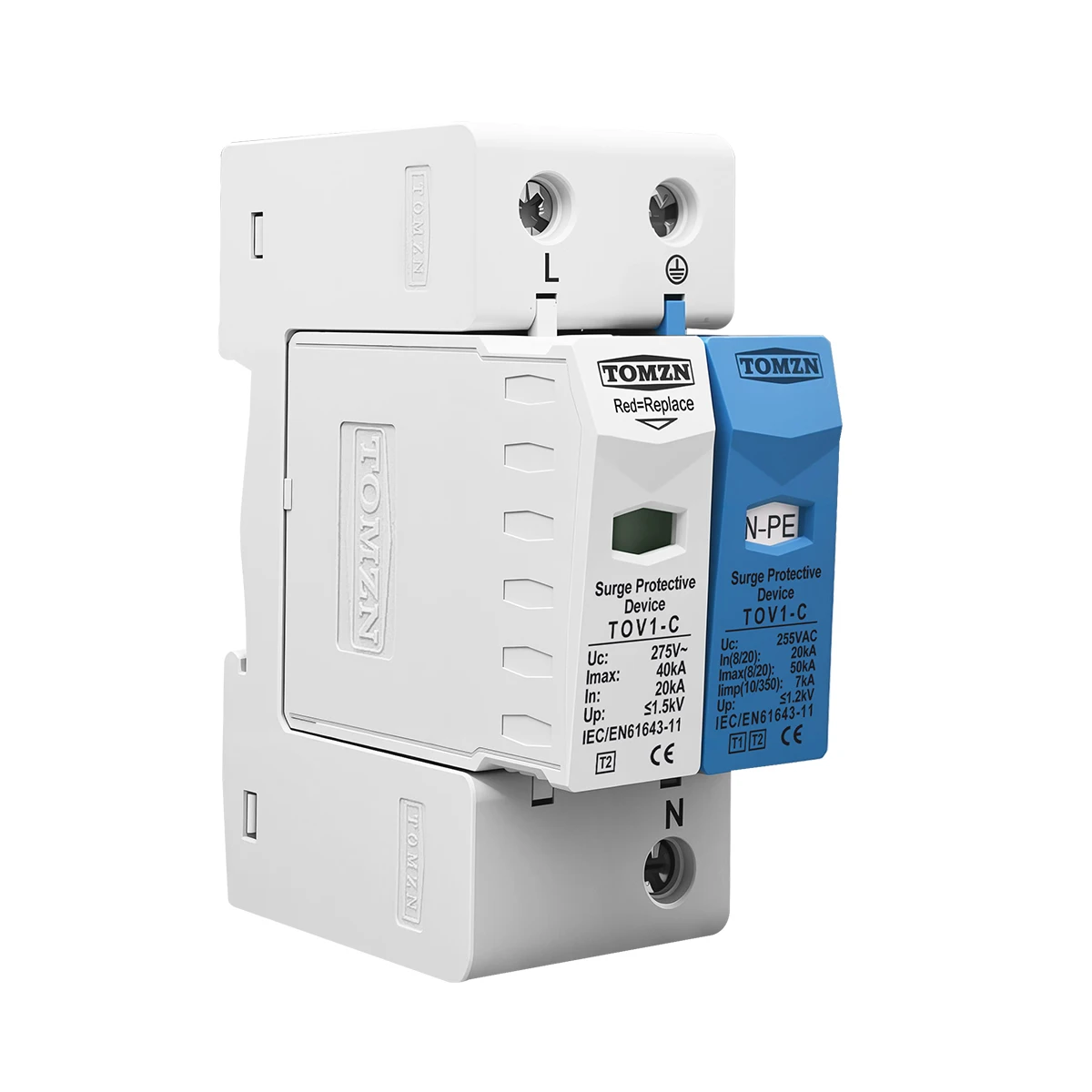TOMZN AC SPD Din rail 1P+NPE 3P+NPE 50KA T1 T2 385V 255V  House holde Surge Protector Protective Low-voltage  Arrester Device