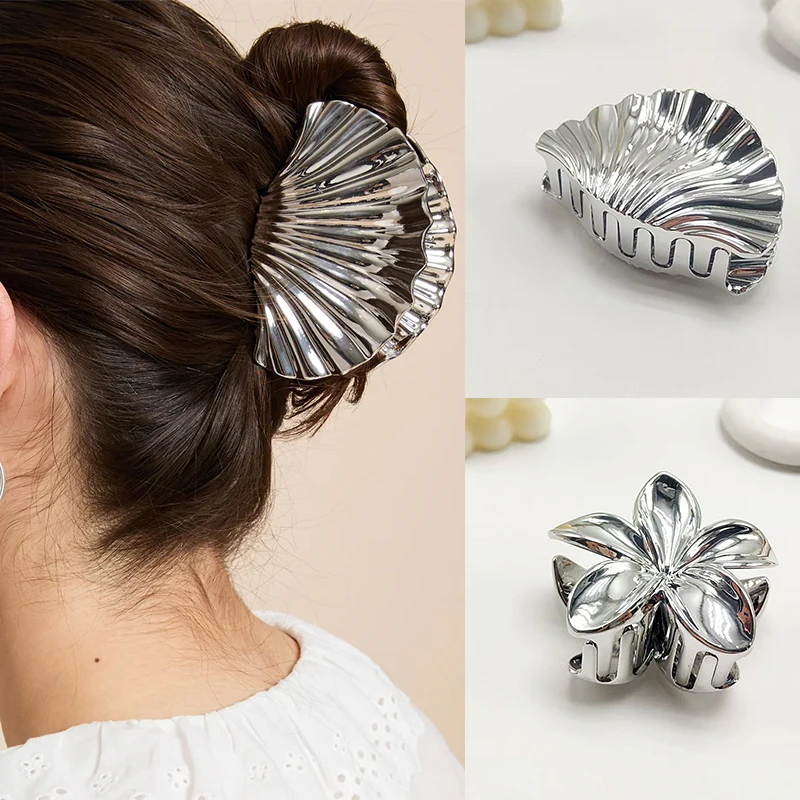 

1Pcs Fashionable Sliver Color Geometric Hair Grab Clip Simple Retro Hair Grabs Harajuku Women Hair Accessories Girl