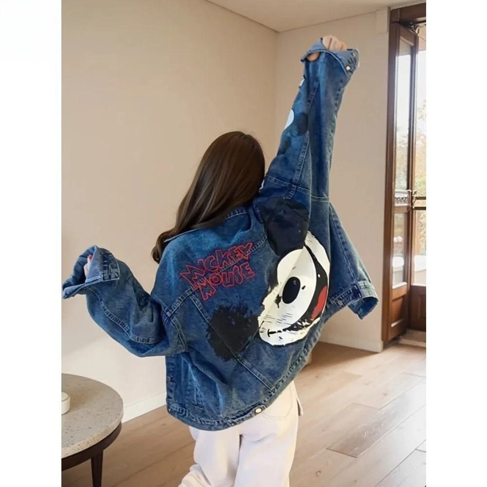 

Autumn New Arrival Women's Mickey Mouse Cartoon Printed Denim Jacket - Korean-Style Oversized Trendy Top | Couple Jacket Option