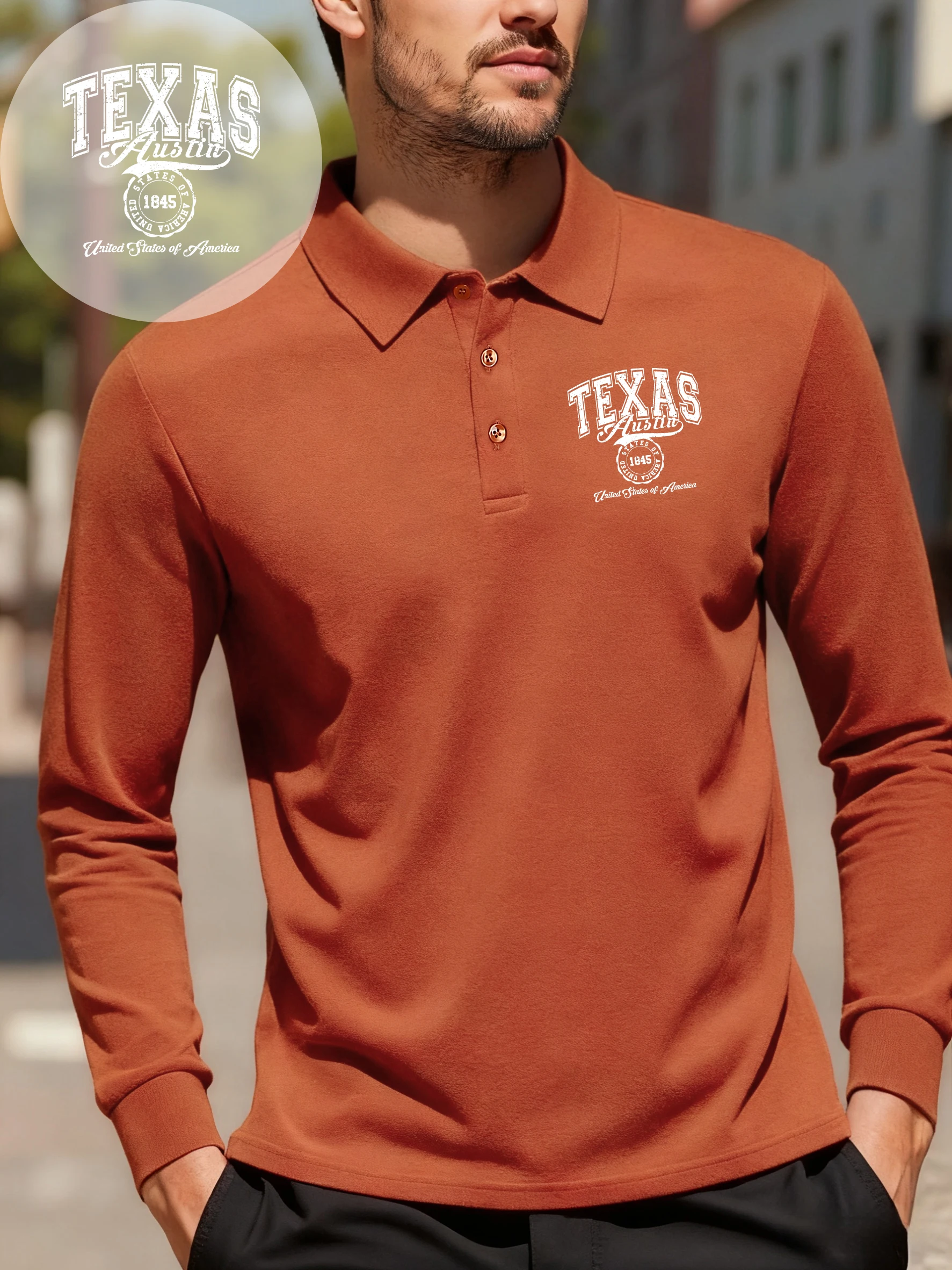 Texas Usa 1845 Pattern Revers Polo Shirt Men Autumn Shirts Simple Business Casual Top Breathable Soft Unisex New Clothing