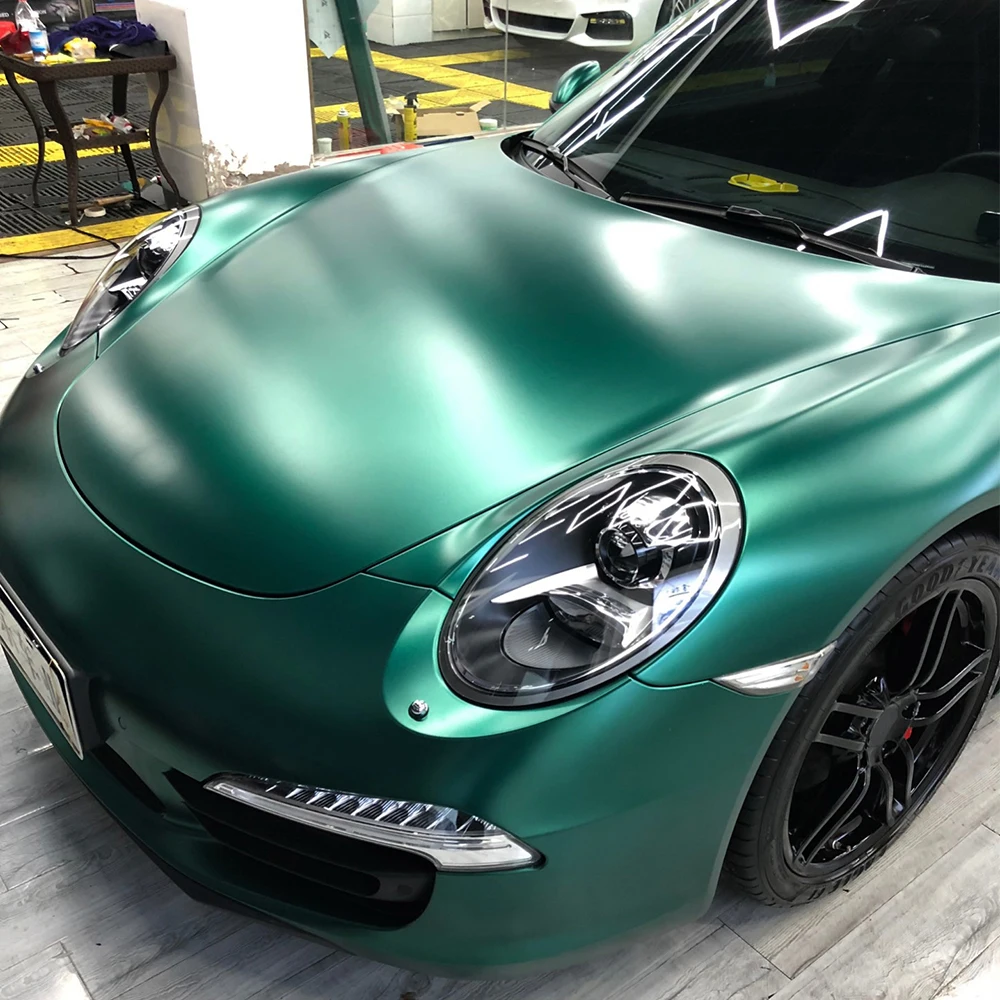 Premium Metallic Matte Emerald Green PET Wrap Vinyl Film Car Body DIY Decal Protective PVC Cover Sticker Auto Tuning Accessories