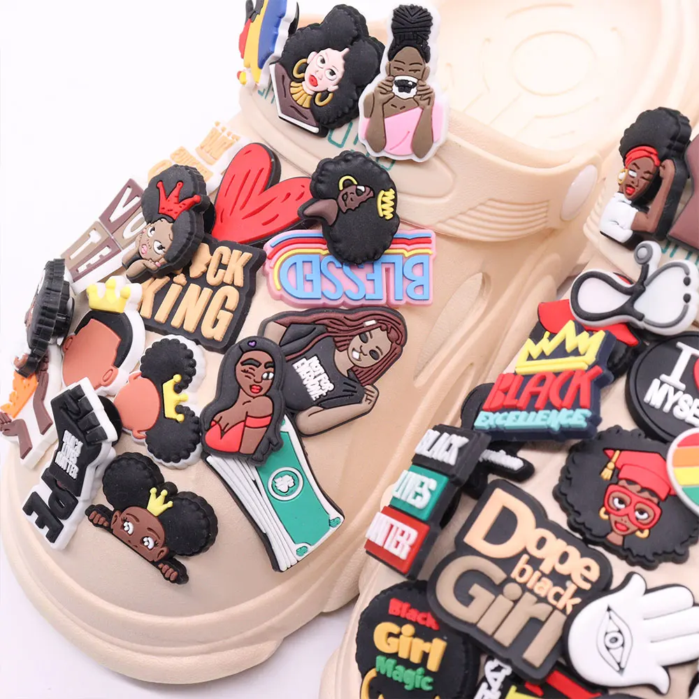 1Pcs PVC Black Lives Matter Blessed Heart Money Woman Charms Buckle Clog Love Is Love Shoe Decorations Fit Wristband