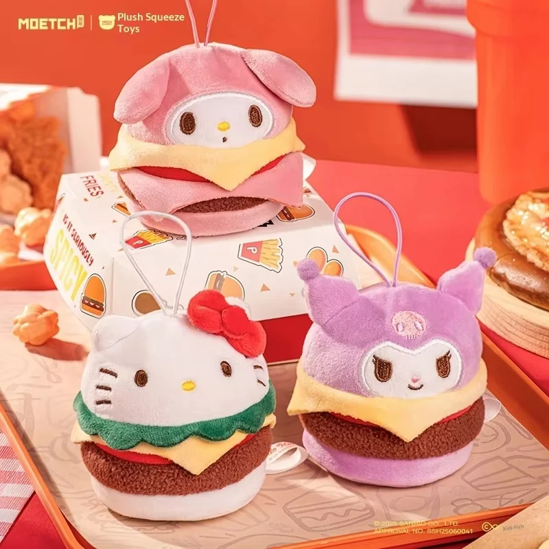

Moetch Sanrio Hamburger Squeeze Toy Blind Box Hello Kitty Kuromi Cinnamoroll My Melody Stress Relief Keychain Bierthday Gift