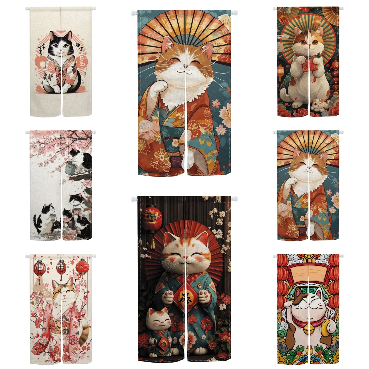 

Норен, японские дверные шторы, вишневый цвет, кошка, рамэн, ресторан, Izakaya, перегородка, льняная занавеска для дверного проема, кухонная полузанавеска