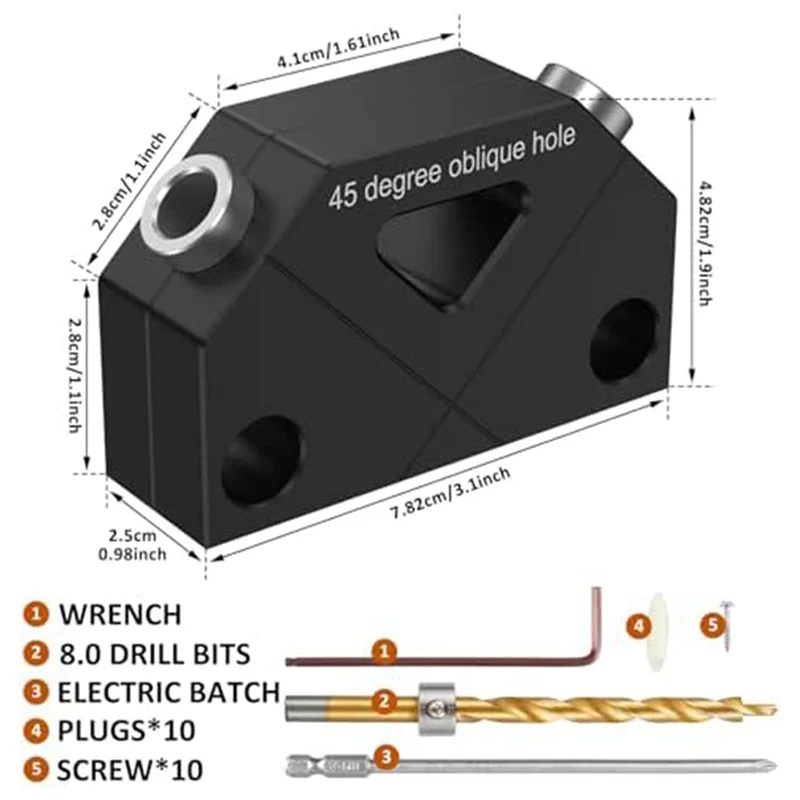 BOFO 45 °   Hoekboor Gids Jig Aluminium Deuvel Jig Kit Houtbewerking Gezamenlijke Hoek Tool Voor Schuine Deuvel Joint (EEN 8.0 Diamant Set) Dur