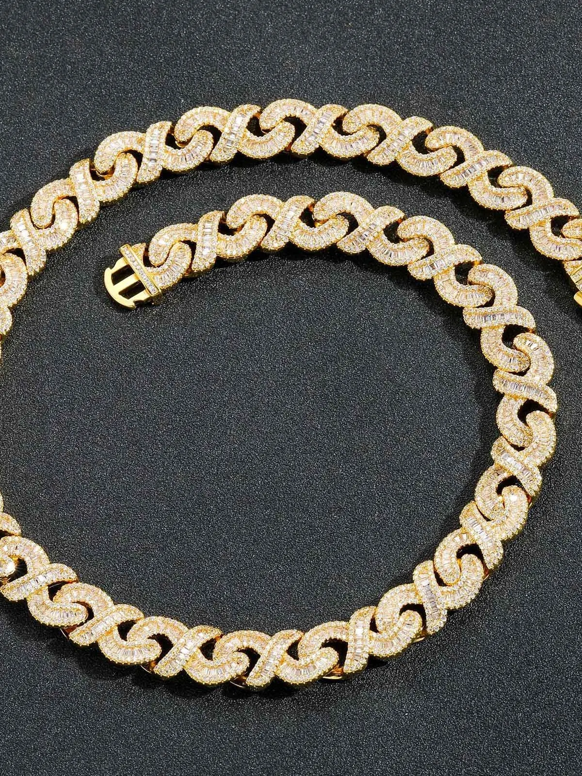 12MM Cuban Link Chain Infinite Loop Hip Hop Jewelry Iced Square Zircon CZ Gold Necklace Cuban Link Chain Diamonds Gold Necklace