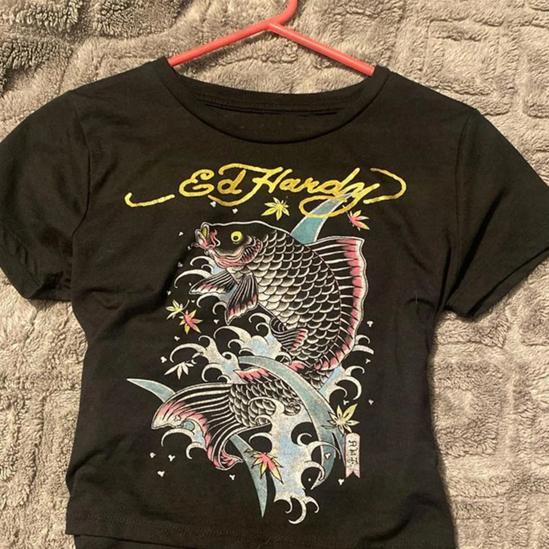 أزياء Y2K Emo قطع علوية قصيرة ملابس الشارع الشهير القوطية Harajuku الطباعة الطفل تيز ريترو 2000s الشرير الطباعة مثير تيز الصيف Y2k نمط