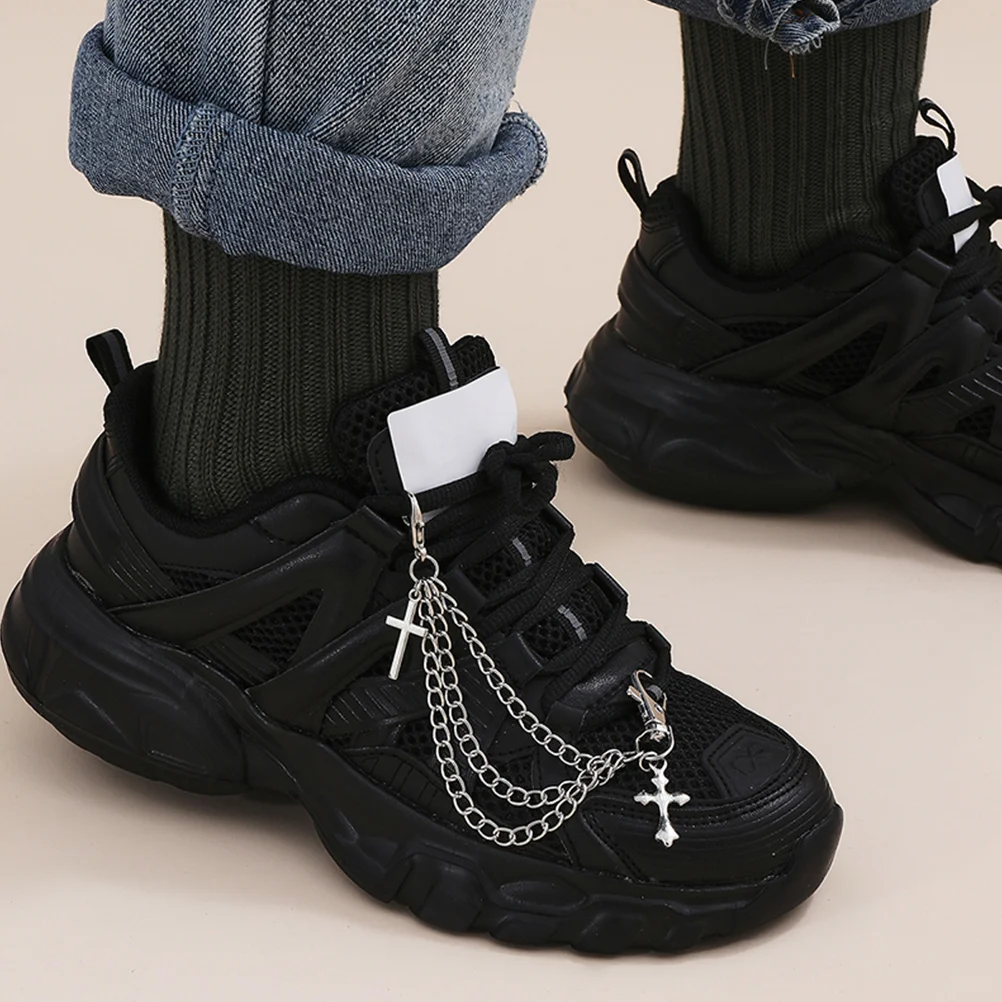 

2Pcs ThreeDimensional Cross Shoe Chain Decoration Silver Charm Boot Chains Shoelace Charms Personalized For Boot Shoes
