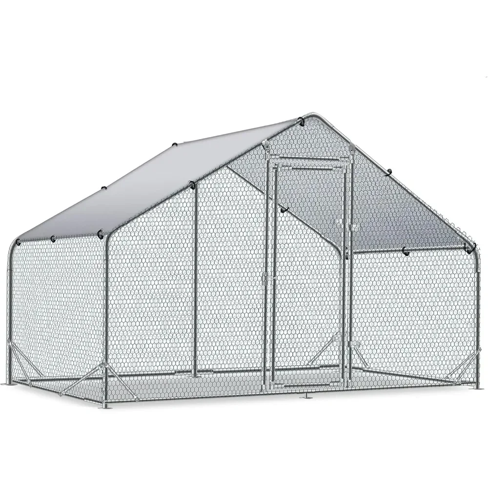 

Large Metal Chicken Coop Upgrade Tri-Supporting Wire Mesh Chicken Run,Chicken Pen with Water-Resident and Anti-UV Cover,Duck Rab