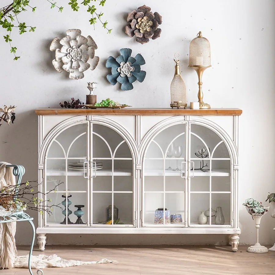 LH simple cream style dining side cabinet retro and old multi-layer high cabinet against the wall