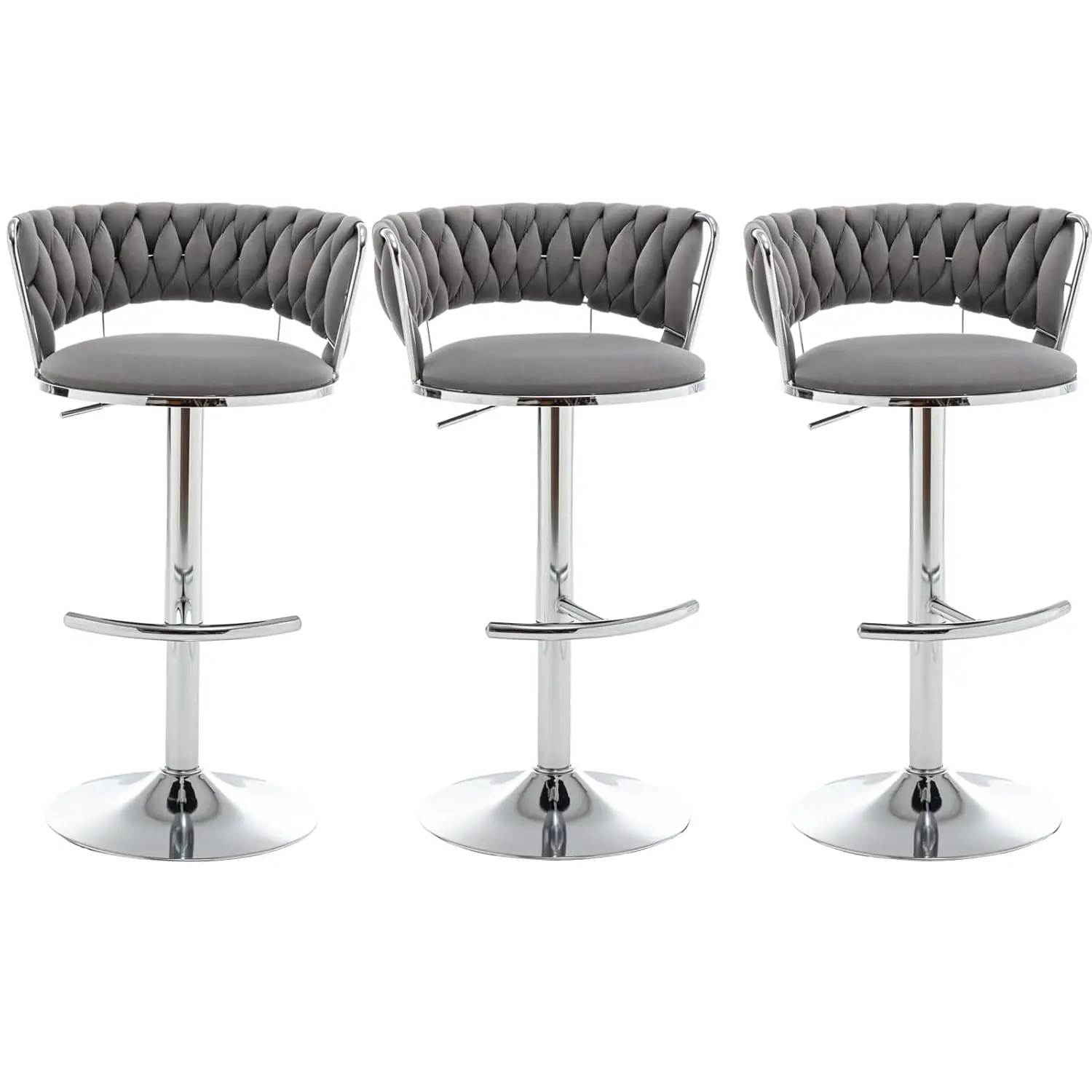 

Velvet Counter Height Bar Stools Set Of 3 Low Back Adjustable 360° Swivel For Kitchen Island Pub Grey Customized