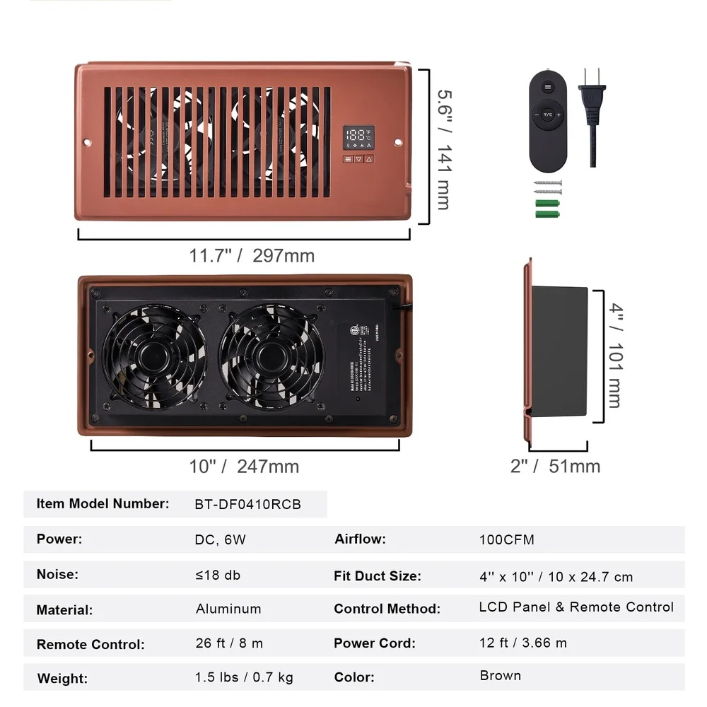 مروحة معززة للقناة الصامتة مع تنظيم درجة الحرارة للتحكم عن بعد 4 × 10 فتحات تهوية قابلة للتعديل سرعة كفاءة في استخدام الطاقة والهواء