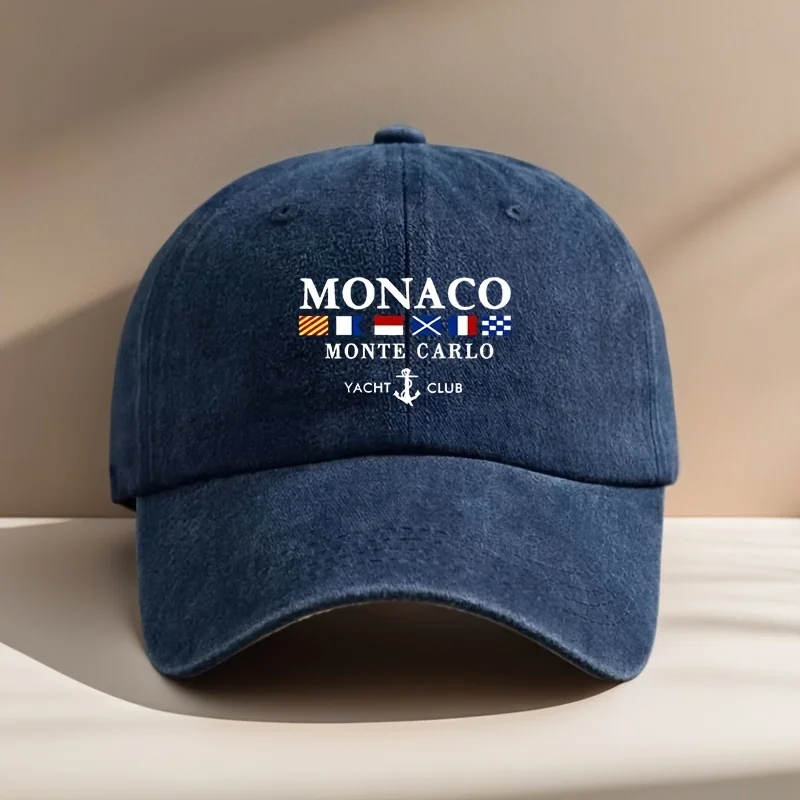 قبعة بيسبول Vintage Rayon 100% Monaco Monte Carlo Yacht Club مع قبعات بيسبول مطبوعة هندسية