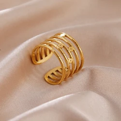 Skyrim New In Multi-Layer Geometric Open Ring Stainless Steel Gold Color Hiphop Wide Women Rings Fashion Jewelry Gift for Lover