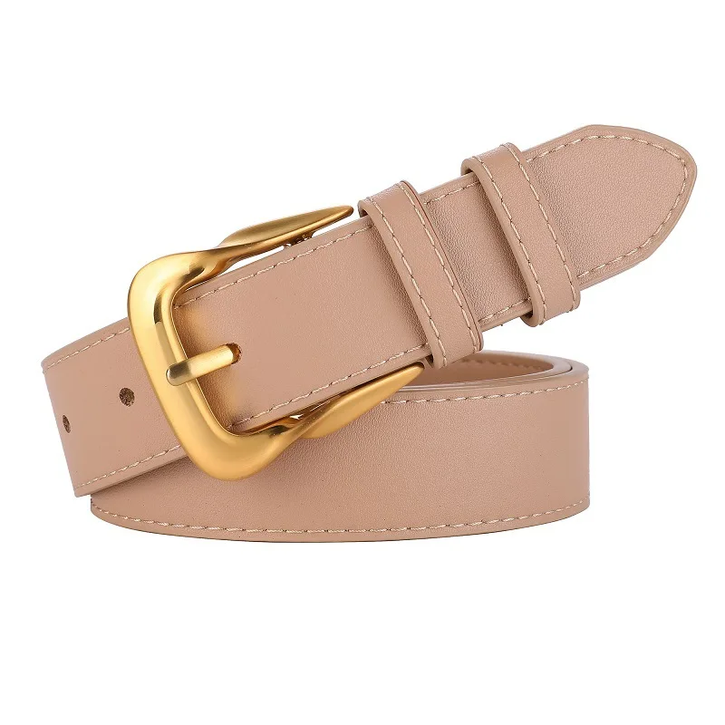 Fashion Women's Genuine Leather Belt Women's Fashion Classic Golden Buckle Leather Belt with Jeans Dress and Pants