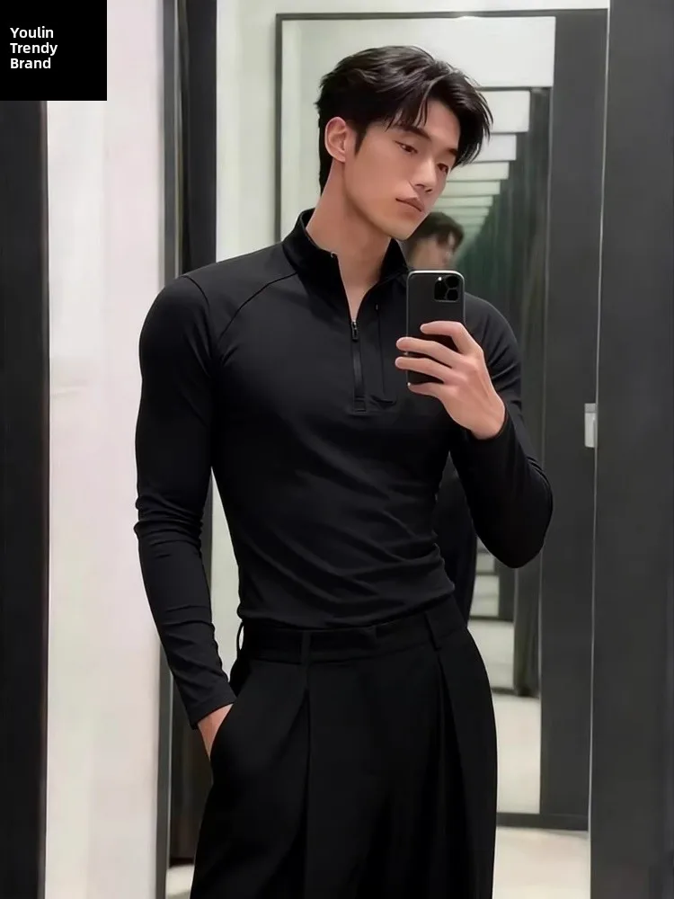 American Style Long Sleeve Hoodie Men's Fitness Sportswear Bicycle Riding Badminton Uniform Stand Collar Warmth Conservation