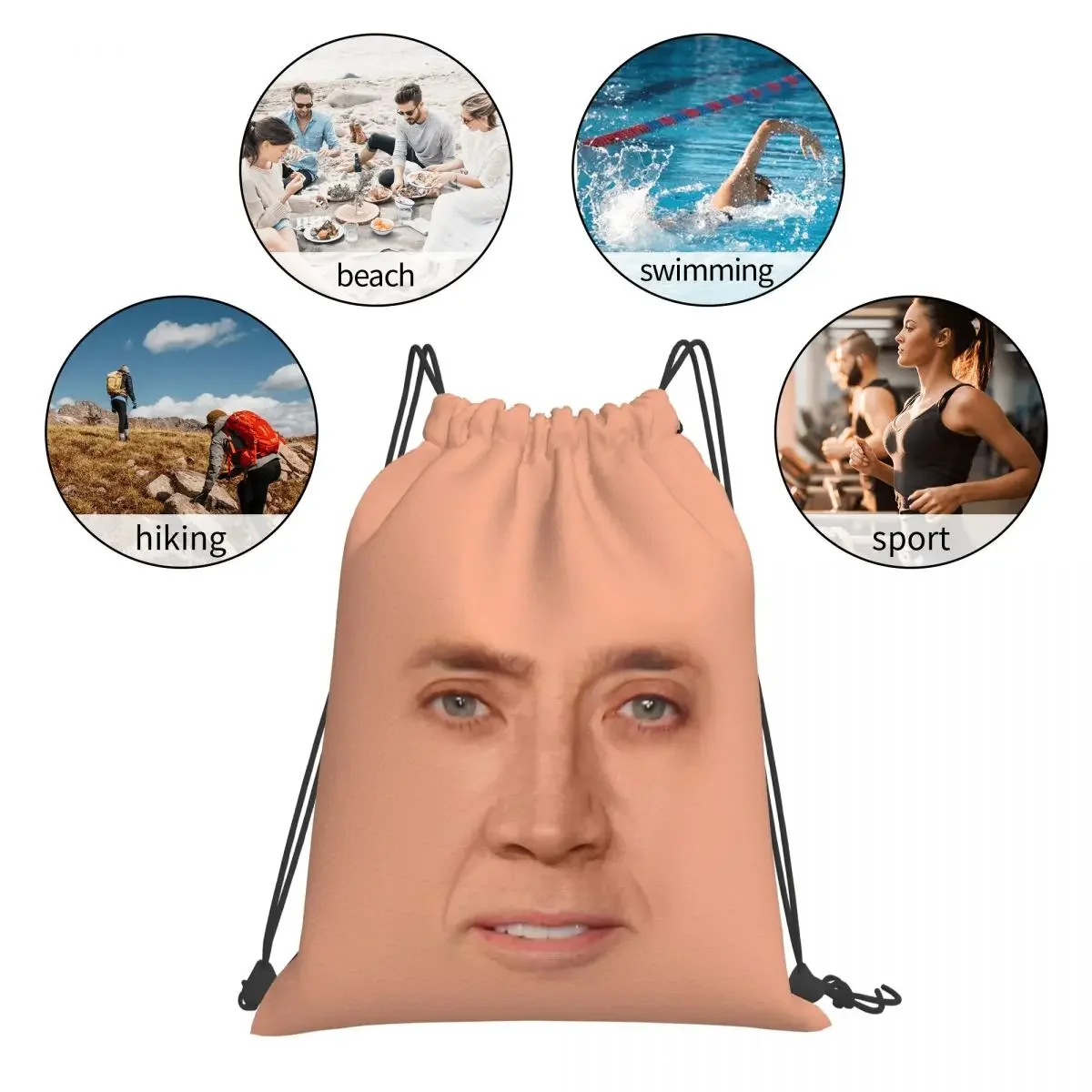 Nicolas Cage Face Mochilas para homens e mulheres, sacos portáteis casuais, bolso com cordão, saco de diversos, bookbag