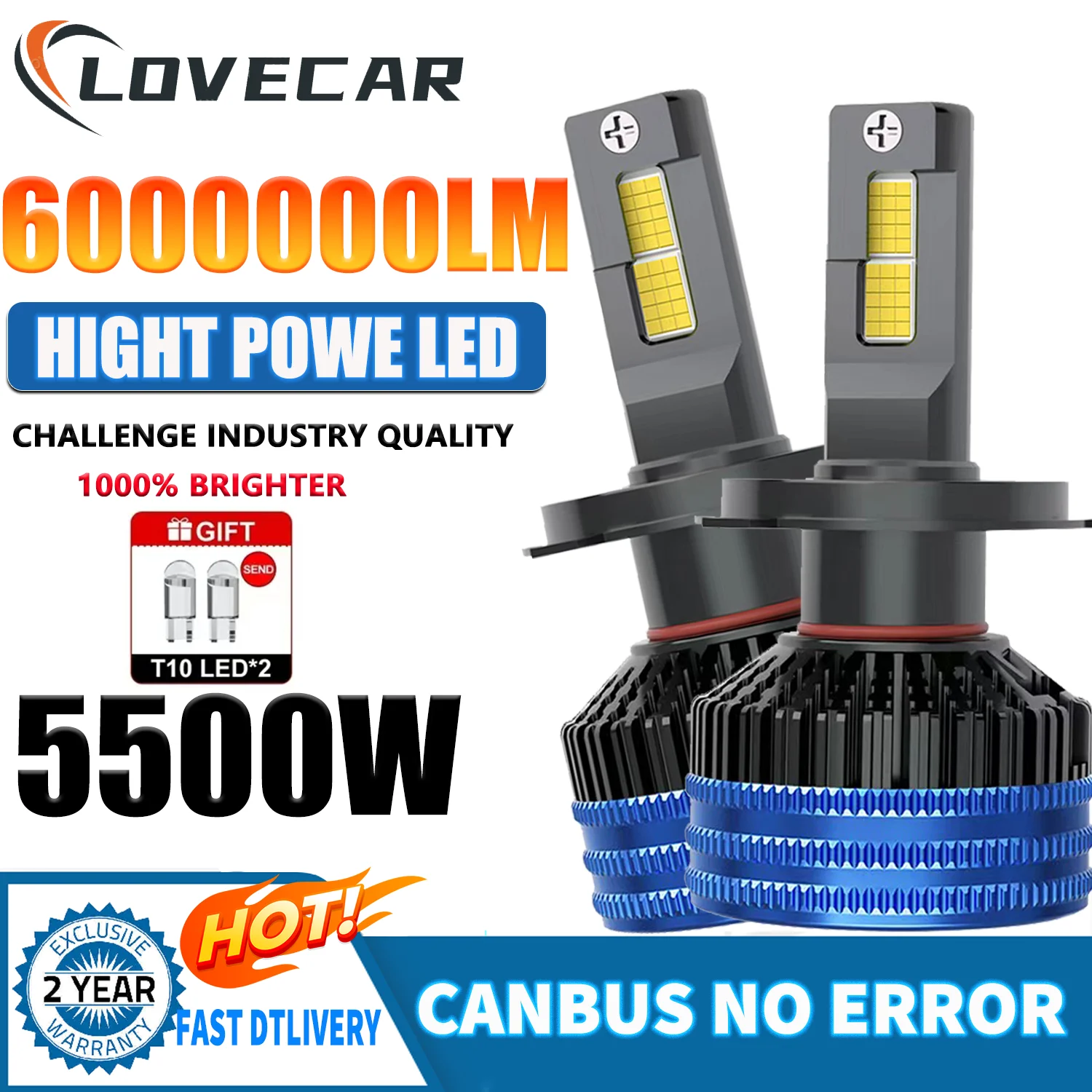

LOVECAR H1 H4 H7 Светодиодные фары Canbus 24 В 12 В 5500 Вт Чип дальнего света Светодиодные автомобильные светодиодные фары Turbo Супер яркие автомобильные фары