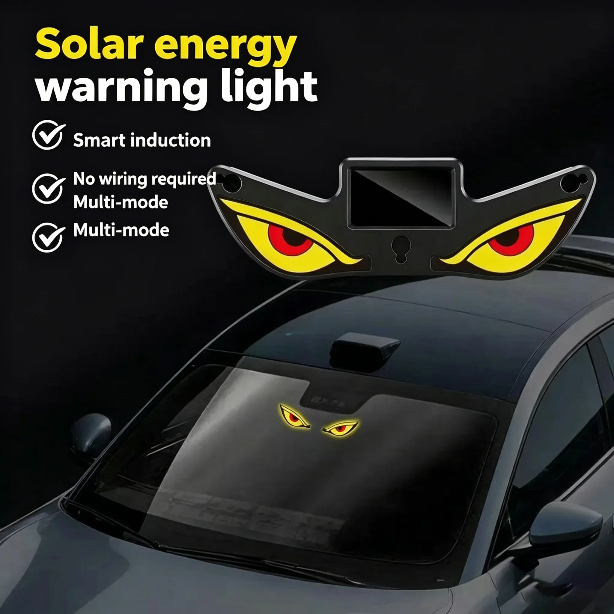 Solar Energy LED Car Devil Eyes Light Modification Eye Animation Display Decor Pixel Panel Window Trim Lamp Type-C Charging ﻿
