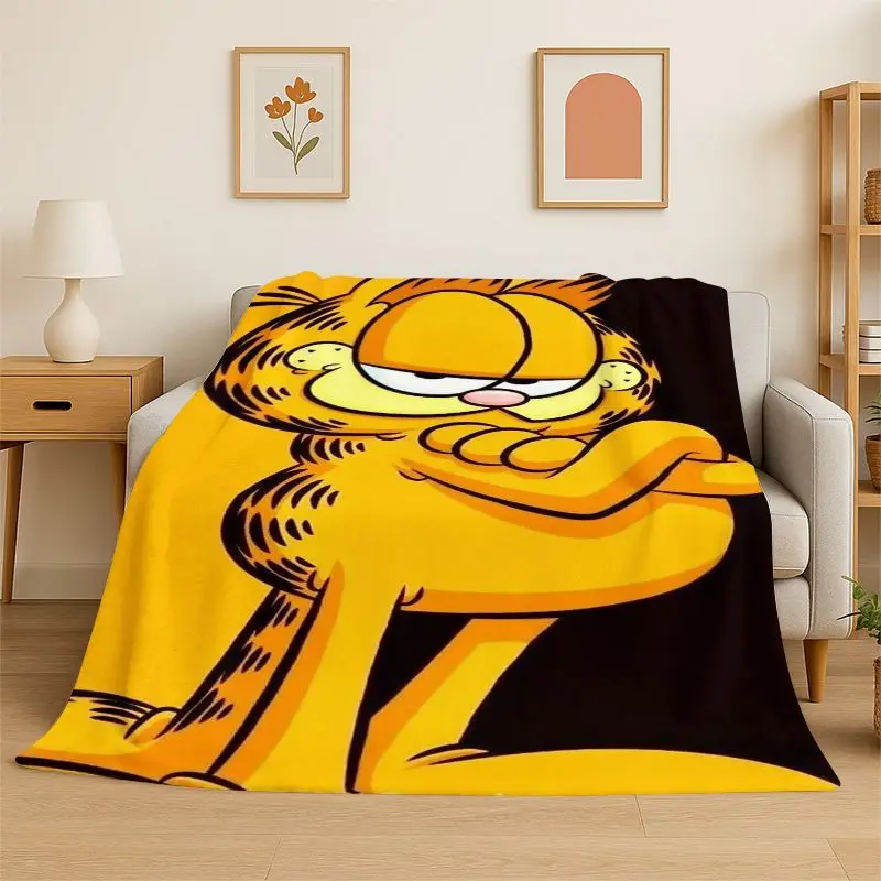Kawaii G-Garfield Cartoon Cat Flannel Blanket,Ultra Soft Warm Plush Throw for Home Bedroom Bed Sofa Cover Office Picnic Gift Kid