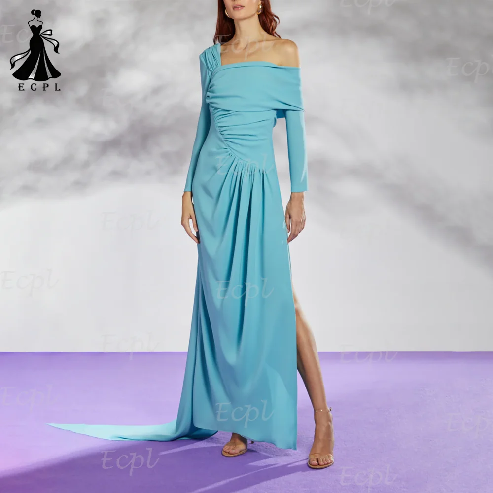 

2025 New Turquoise One-Shoulder Evening Dress With Ruched Detail Side Slit Formal Prom Gown For Women robes de soirée Customized