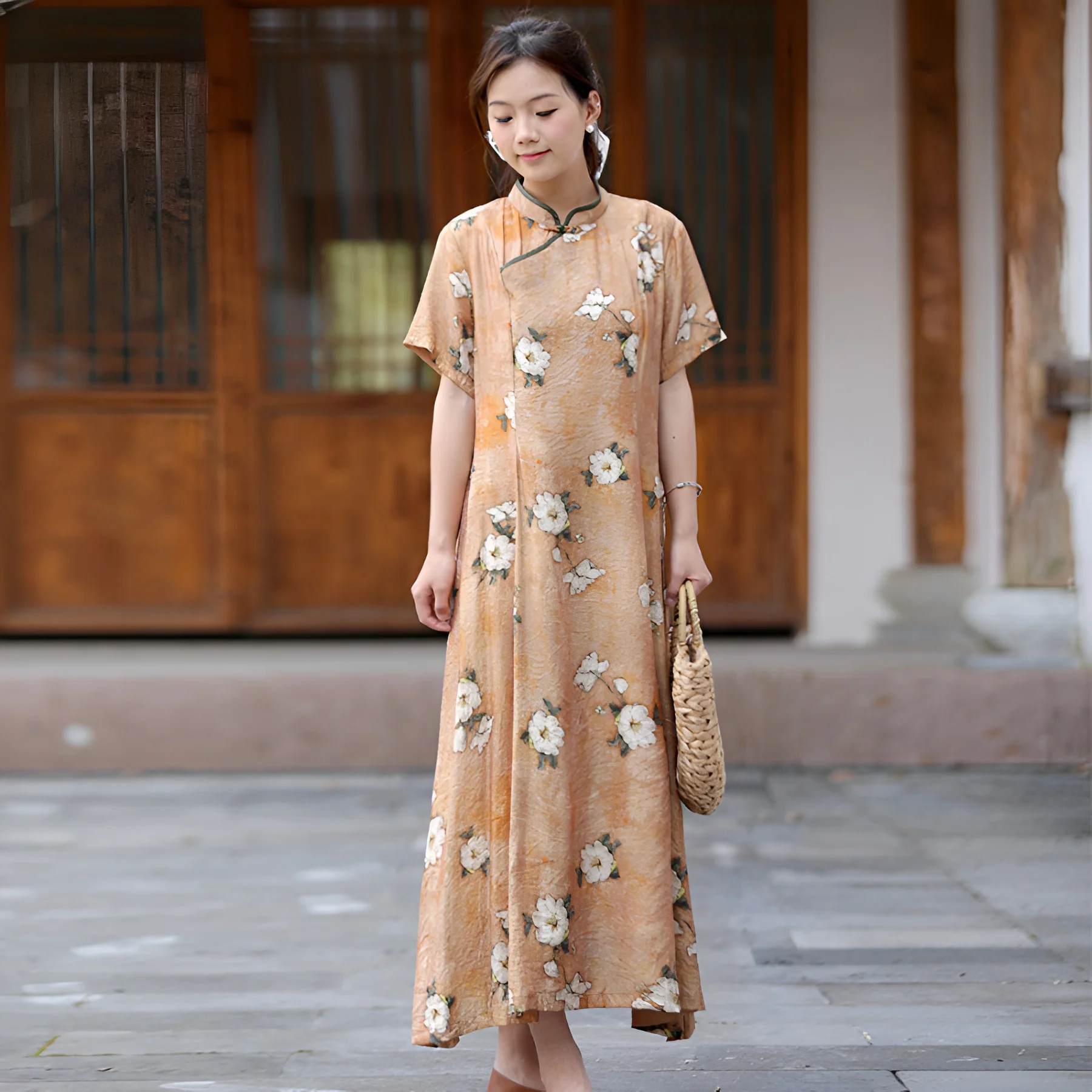 

LZJN Ladies vintage Republic of China quality improved version of summer long dress