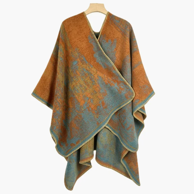 Imitation Cashmere Cape Double Sided Dual Purpose Shawl Thickened Warmth  Scarf for Style Poncho Car Travel Warmth Women Orange