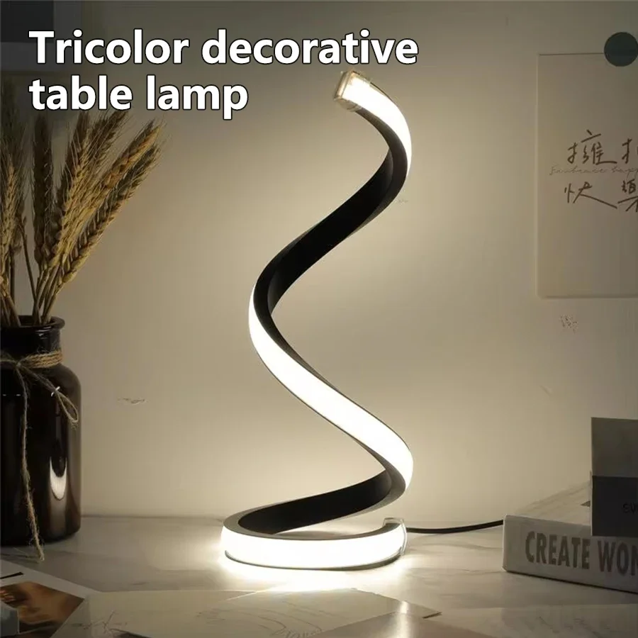 

White RGB Led Table Lamp Dimmable USB Night Light Spiral Snake Desk Reading Book Light Office Bedroom Decoration Button Switch