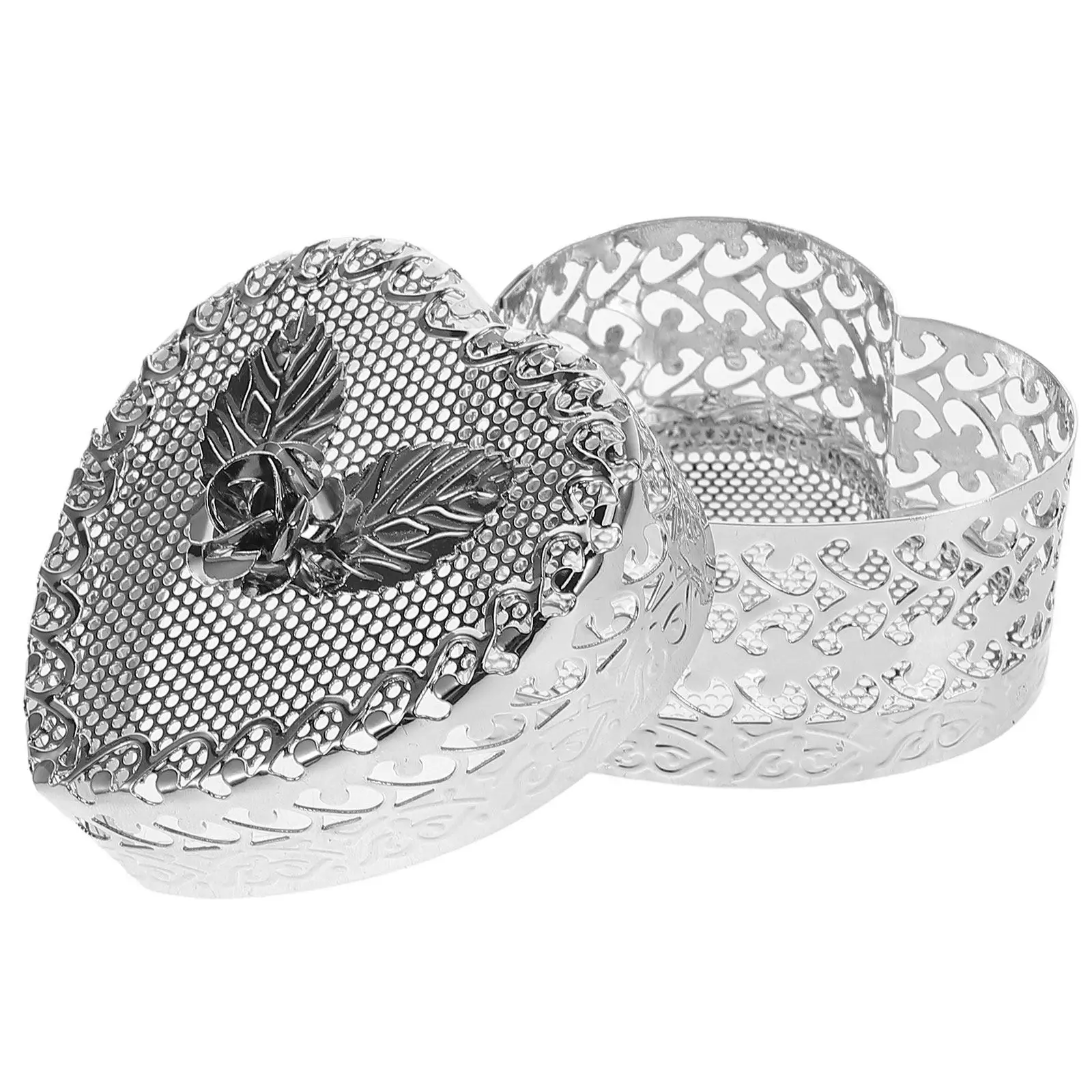 Metal Heart Shaped Jewelry Box Hollow Design Spacious Interior for Rings Necklaces Trinkets Vintage Wedding Keepsake Box