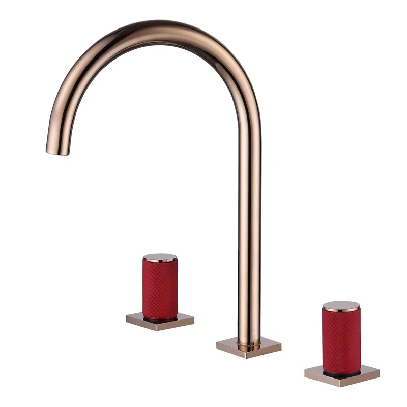 

Rose gold split double handle bathroom cabinet split faucet three-hole basin faucet 30550