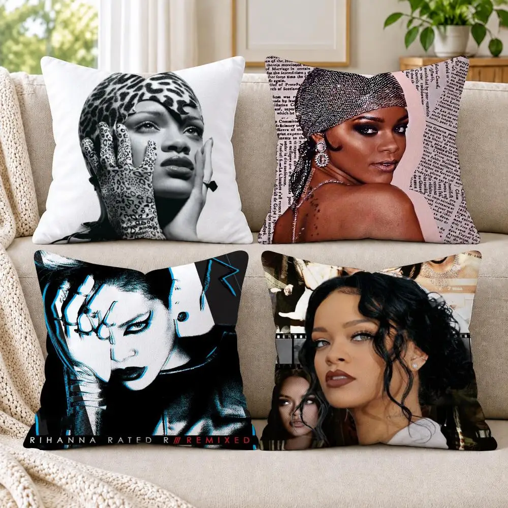Popular Singer R_RihannaS Cushion Cover Short Plush Double-Sided Printing Sofa Bedroom Pillow Case Aesthetic Home Decor
