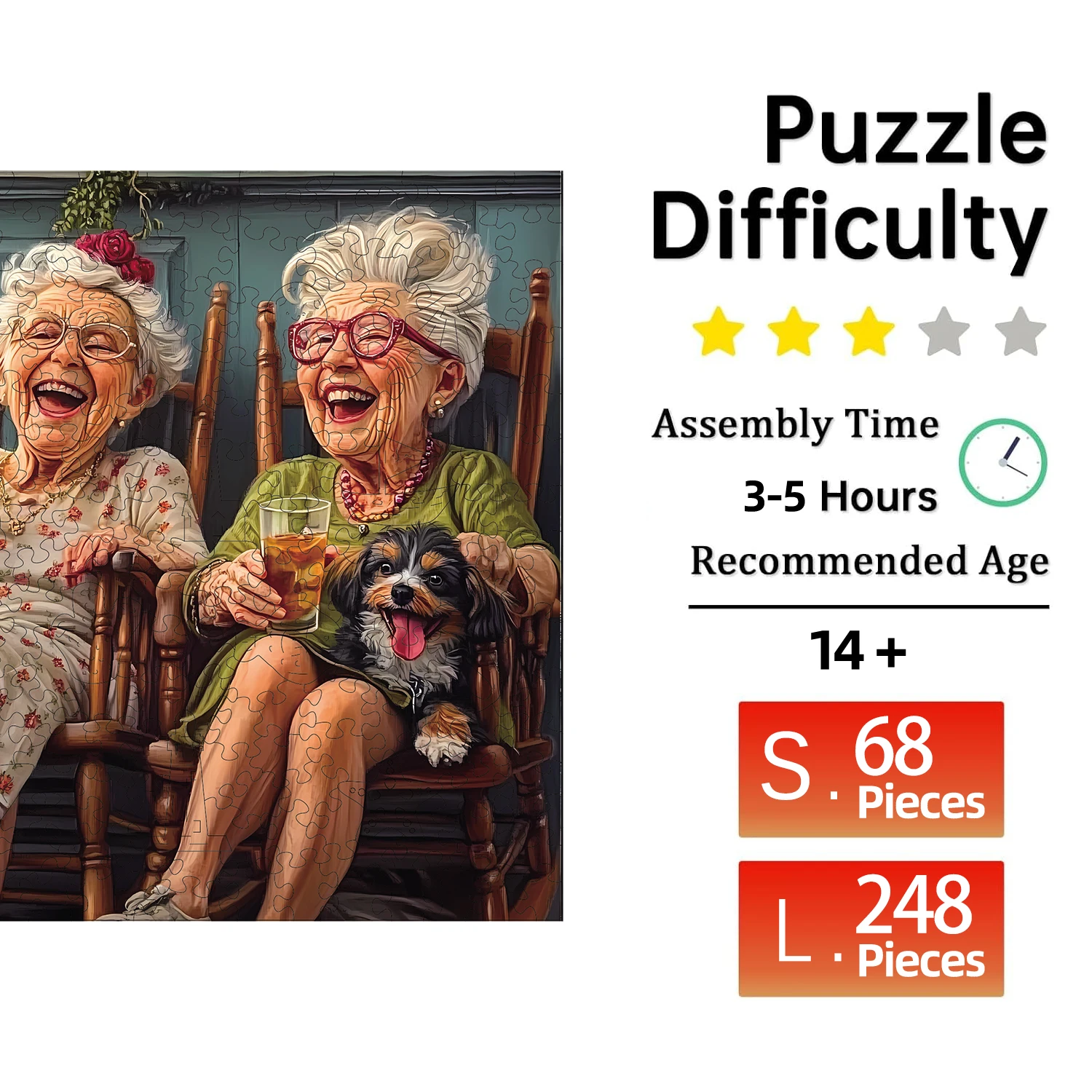 Puzzle in legno di una maggiore vecchia donna, puzzle in legno con pezzi di forma unici per adulti, regalo di Natale Gioco per famiglie Decorazioni per la casa