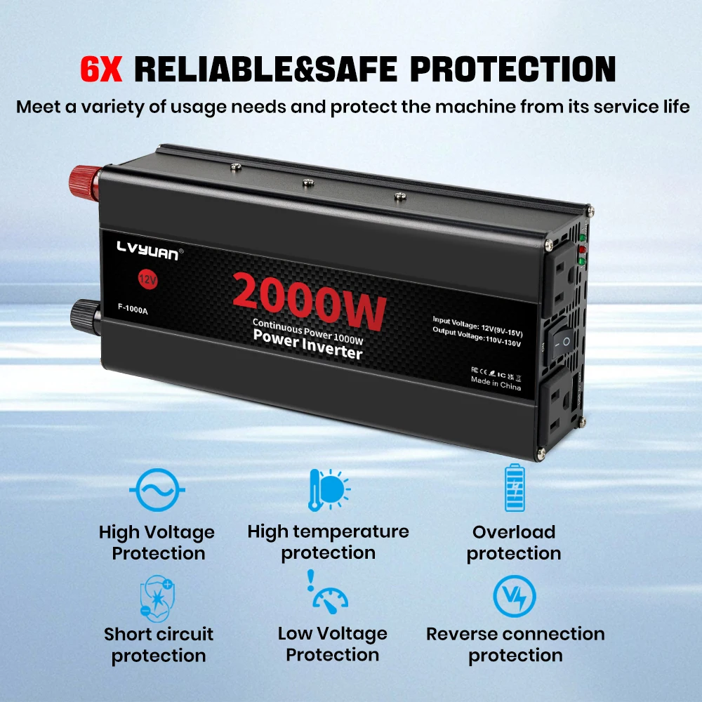 DC12V إلى AC120V سيارة العاكس 1500 واط/2000 واط/2600 واط محول جهد كهربي الطاقة 60 هرتز مع 2US المقبس USB شحن للتخييم التلفزيون المحمول #5