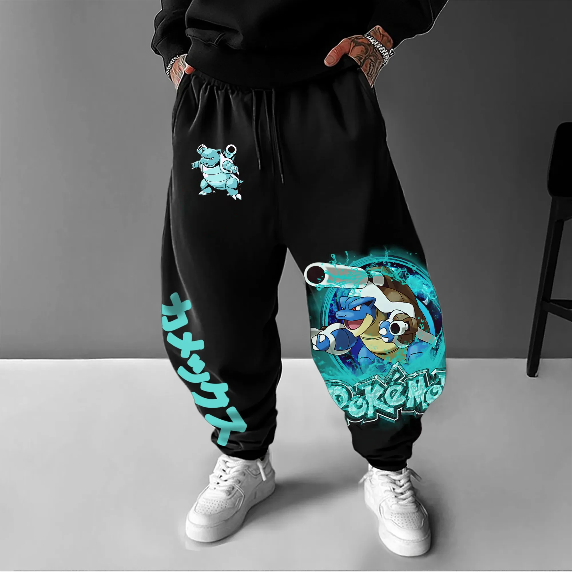 Pokémon Anime Blastoise Print Plus Size Sweetpants 2025, Herren Herbst/Winter, neuer Hip-Hop-Trend, lockere, lässige Sporthose mit Klebeband