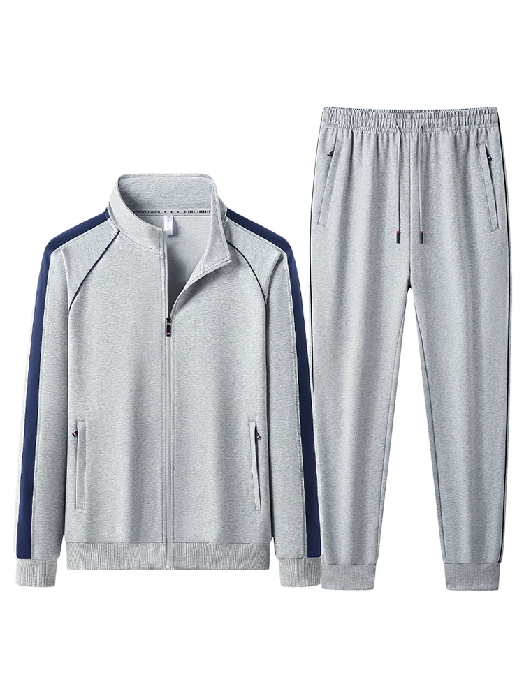 

Мужской повседневный хлопковый спортивный костюм 2025 года, новинка осени, приталенный, больших размеров, свободный комплект из двух предметов: лонгслив и длинные брюки