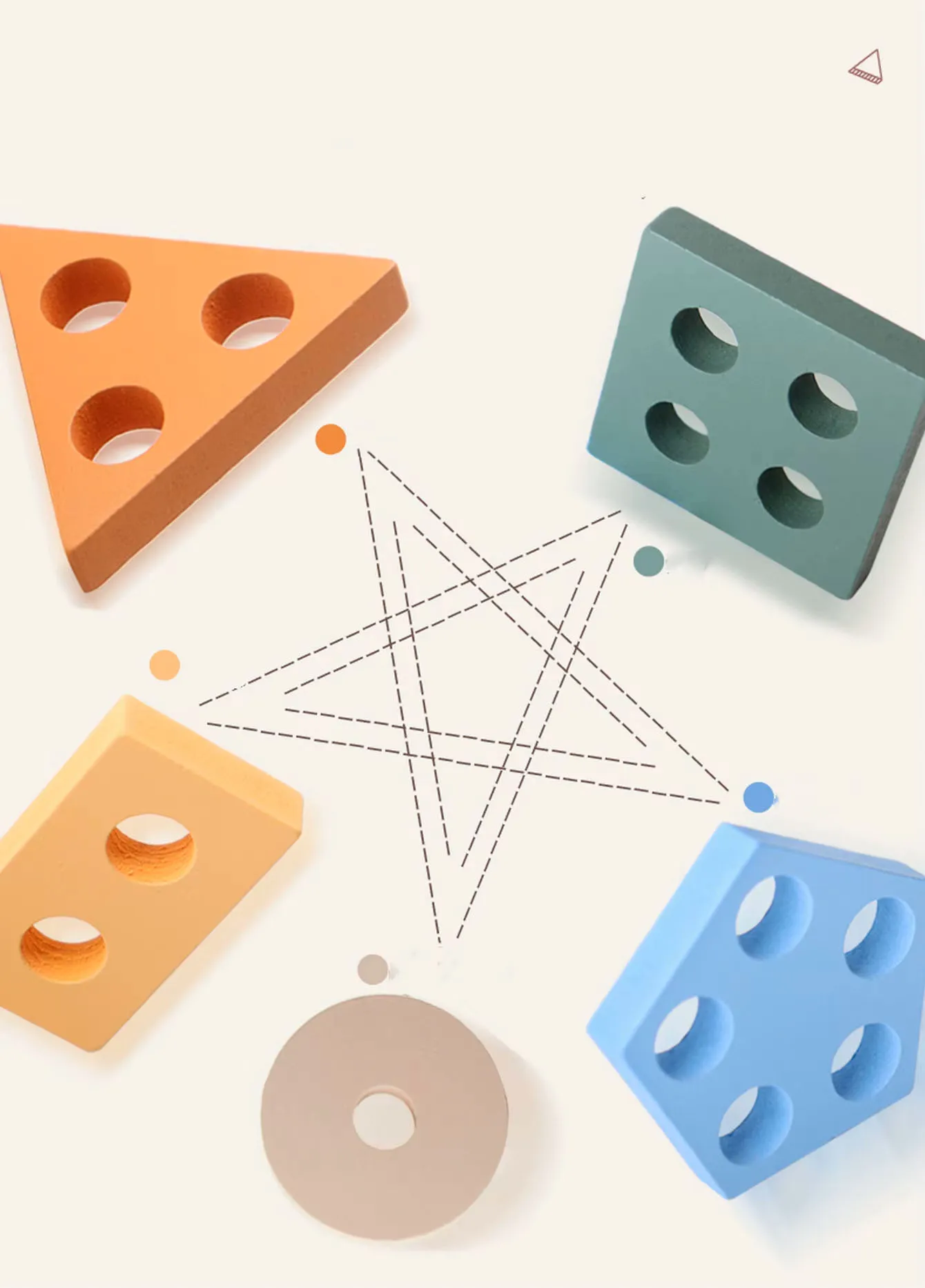 Juguete apilable de madera con cinco pilares, forma de línea recta, con codificación de Color, adecuado para niños de 3 años o más, 1 ud.