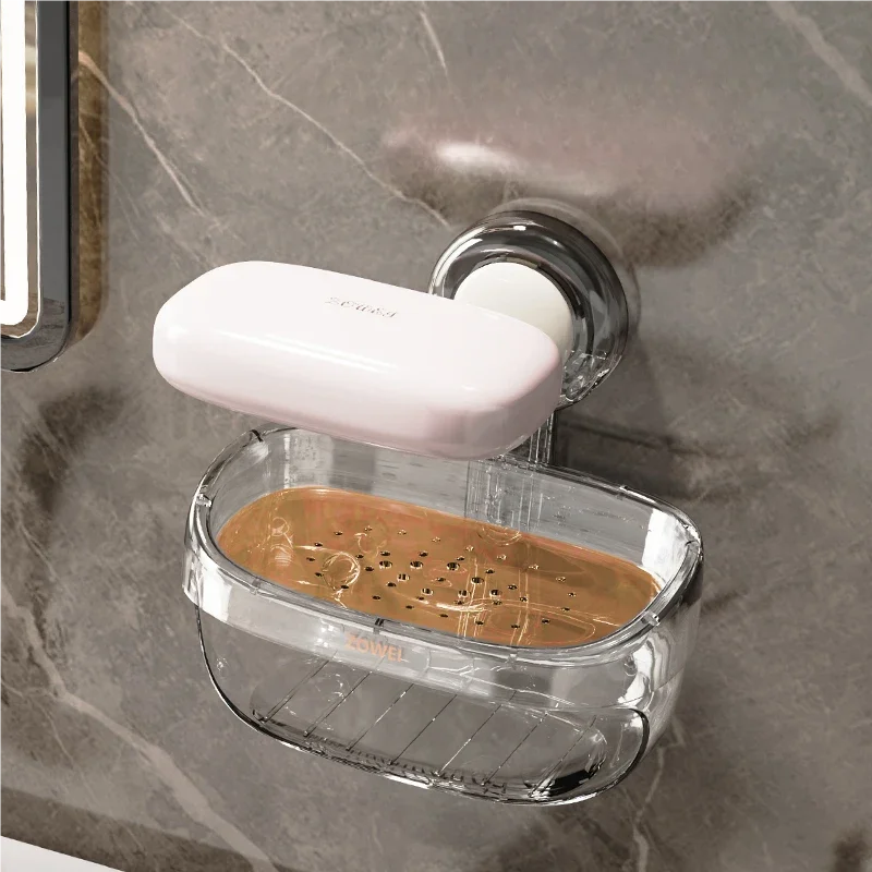 Suction Cup Soap Holder Removable Bathroom Soap Dish With Drain Water Wall Mounted Movable Soap Box Bathroom Accessories