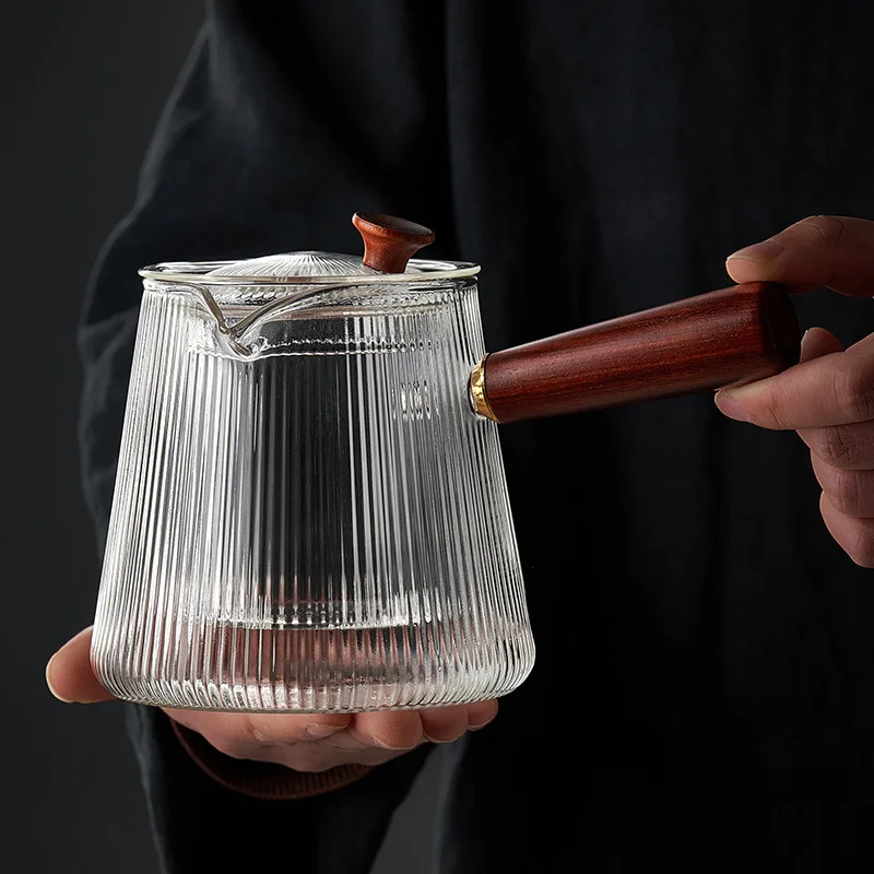 YMEEI-Théière en verre avec infuseur perfecClear, poêle à manche en bois de santal, bouilloire en verre borosilicaté, micro-ondes, 500ml, 800ml