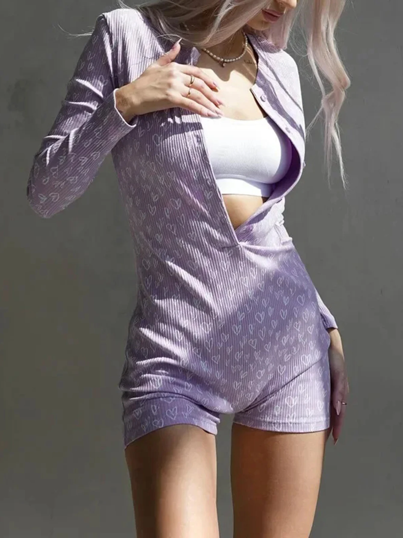 

Женские летние повседневные комбинезоны с полным принтом и пуговицами, шорты с длинными рукавами и круглым вырезом, длина, повседневная базовая мода