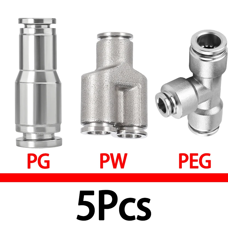 5Pcs 304 Stainless Steel Gas Tube Quick Connector Variable Diameter Fitting PG/PE/PY8-4 8-6 10-6 10-8 12-6 12-8 12-10 14-10