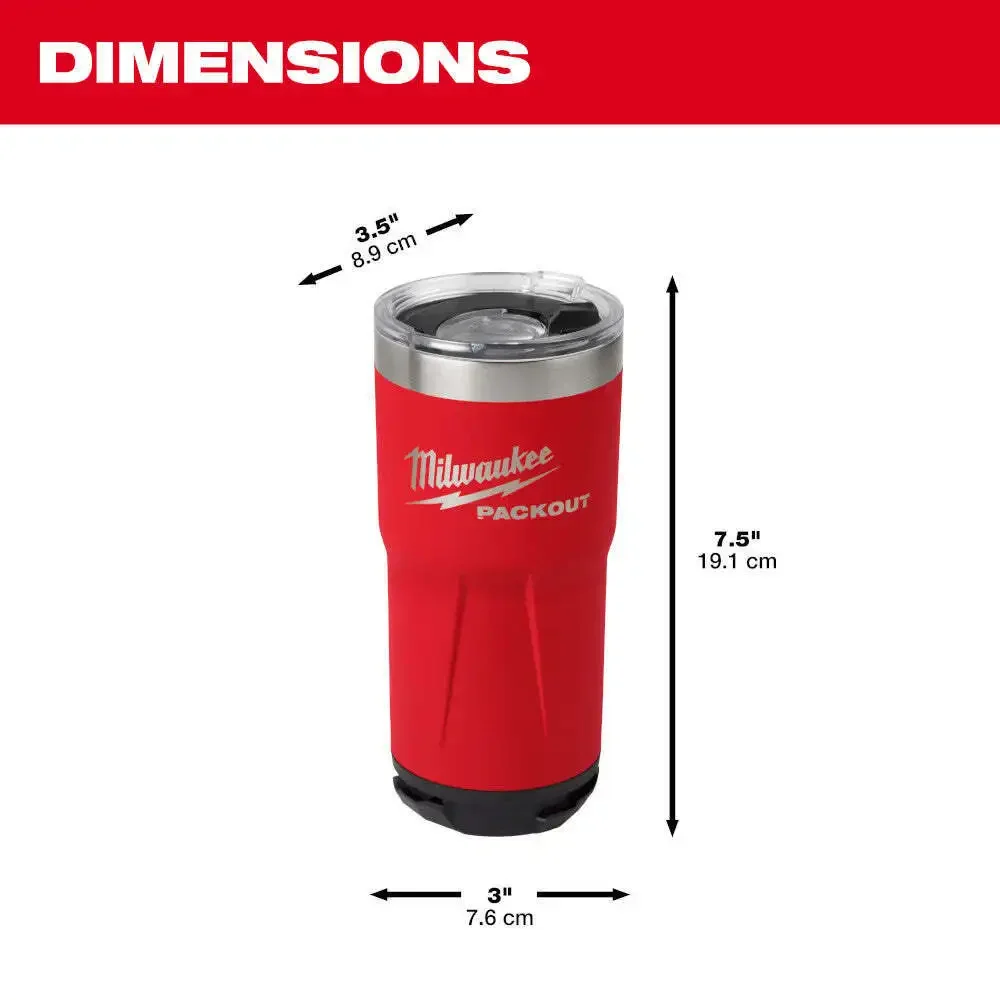 Milwaukee 48-22-8392R PACKOUT 20 oz. Red Insulated Tumbler Mug Coffee Cup