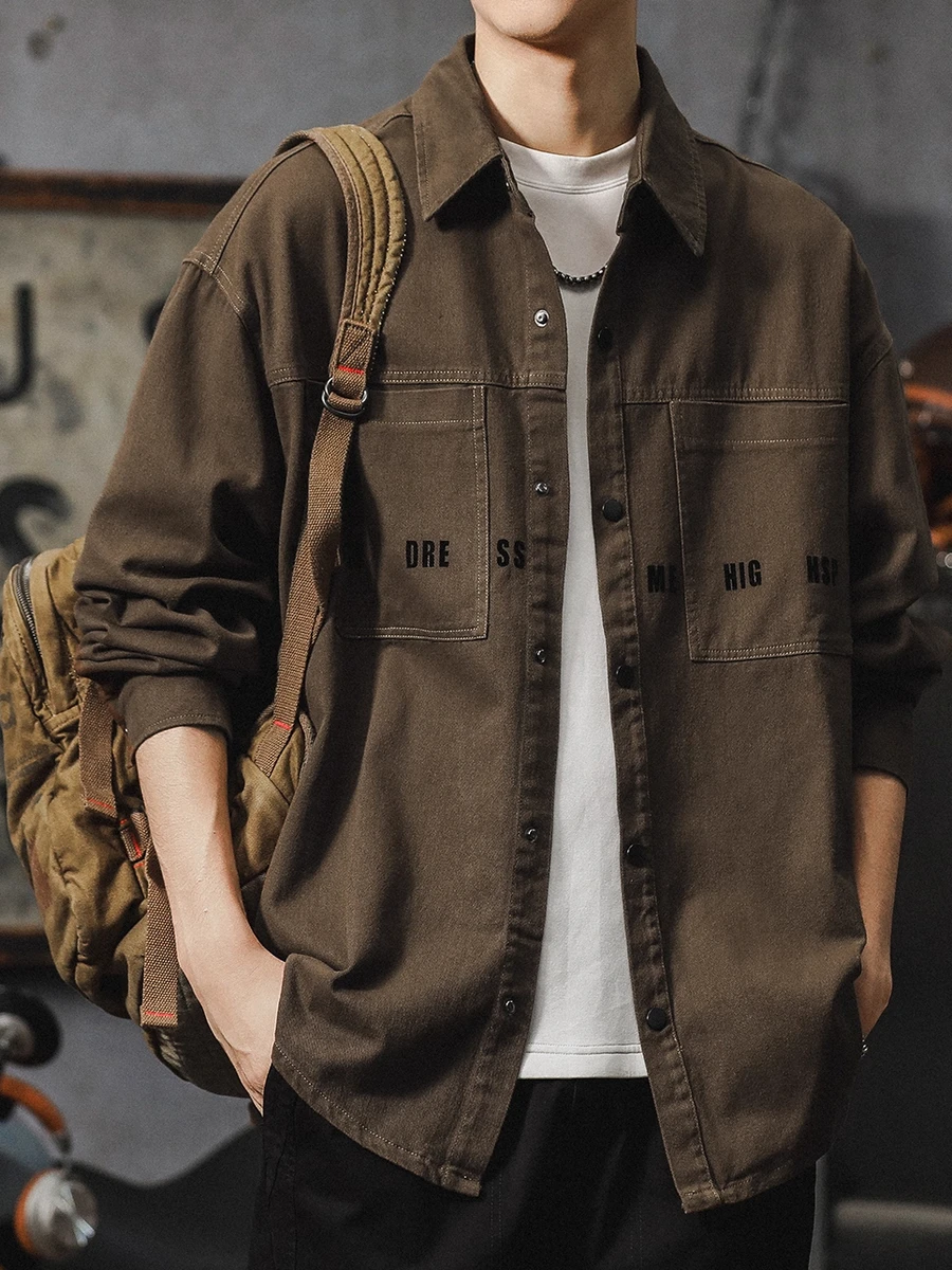 

Мужская джинсовая рубашка-куртка Extra Large 300 Pou в американском ретро-стиле, из плотного чистого хлопка, с длинным рукавом, молодежный тренд