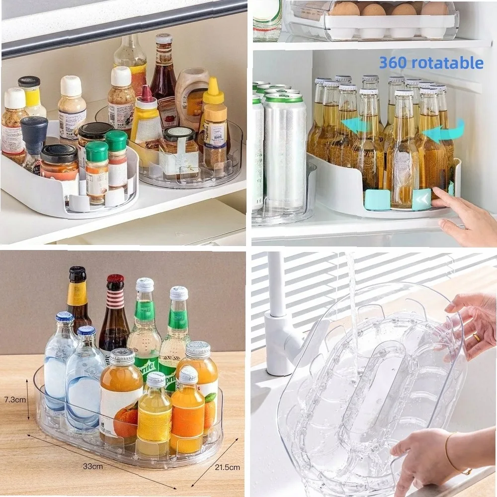 

1pcs 360° Rotating Tray Refrigerator Organizer Turntable Storage Tray Clear Food Storage Organizer Spice Rack Cabinet Organizer