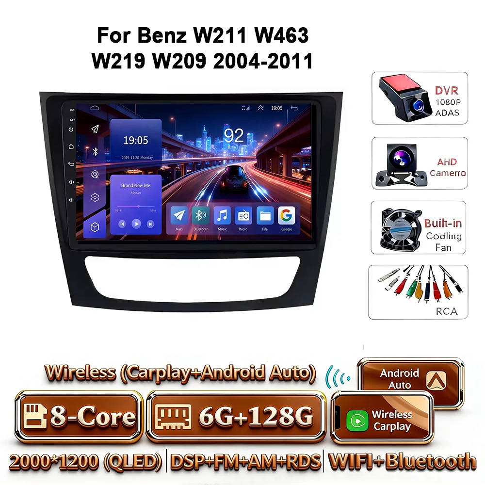 Android 17 autoradio 4G WIFI Carplay voor Mercedes Benz W211 E300 2002-2010 2din DVD GPS Multimedia Bluetooth touchscreen navigatie